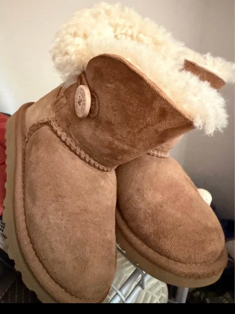UGG tan Suede Shearling Cuff Slipper Boots